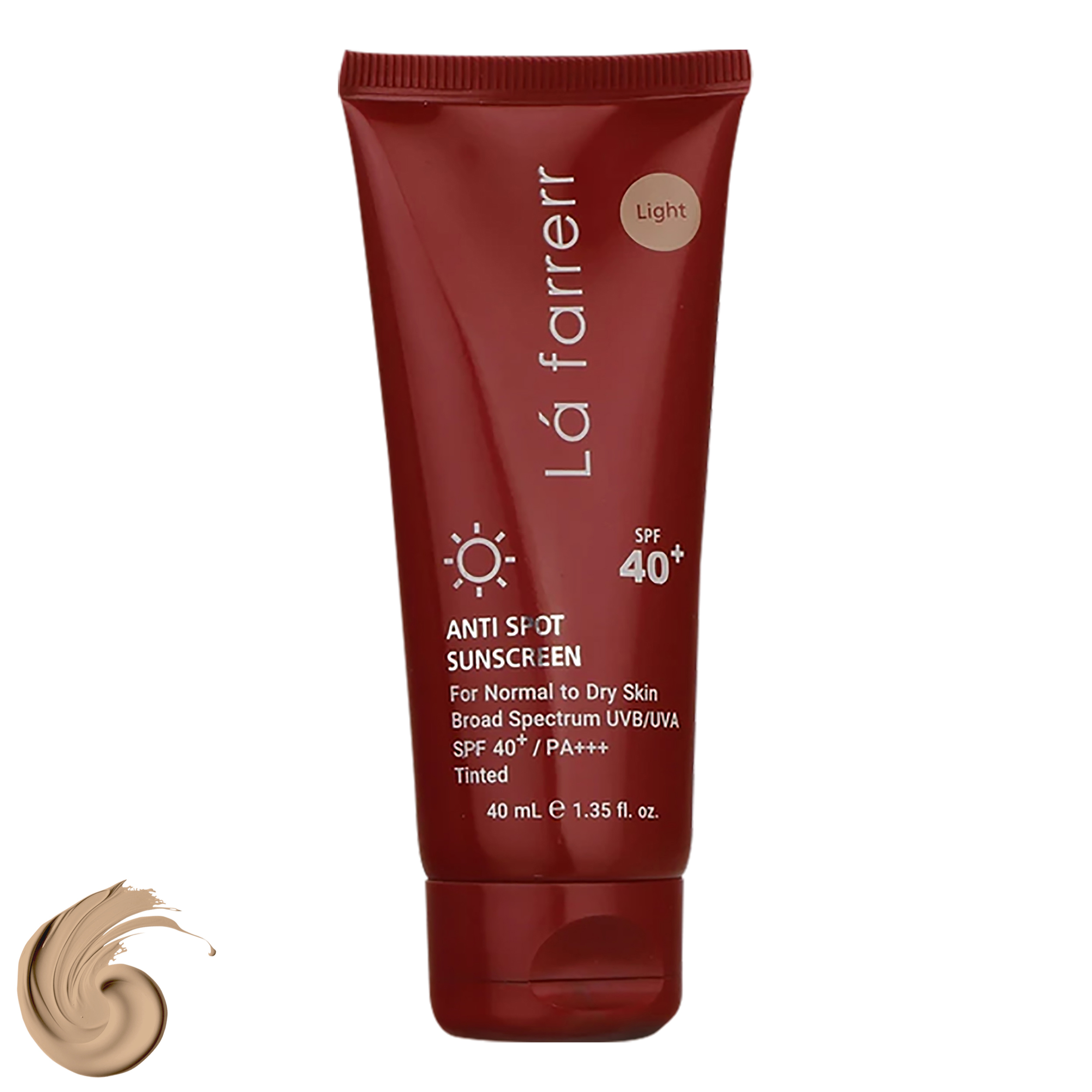 کرم ضدآفتاب و ضدلک رنگی لافارر مدل SPF40-Light، مناسب پوست‌های خشک و معمولی، حجم 40 میلی‌لیتر